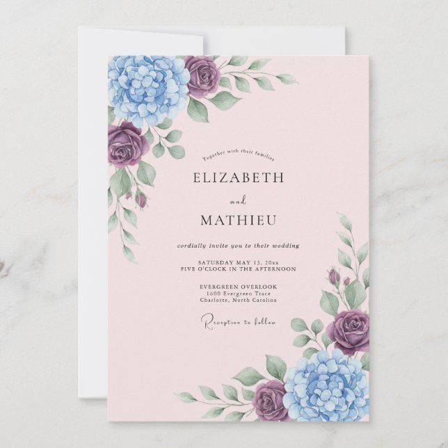 Invitación Boda Florecimiento Floral Violeta (Anverso)