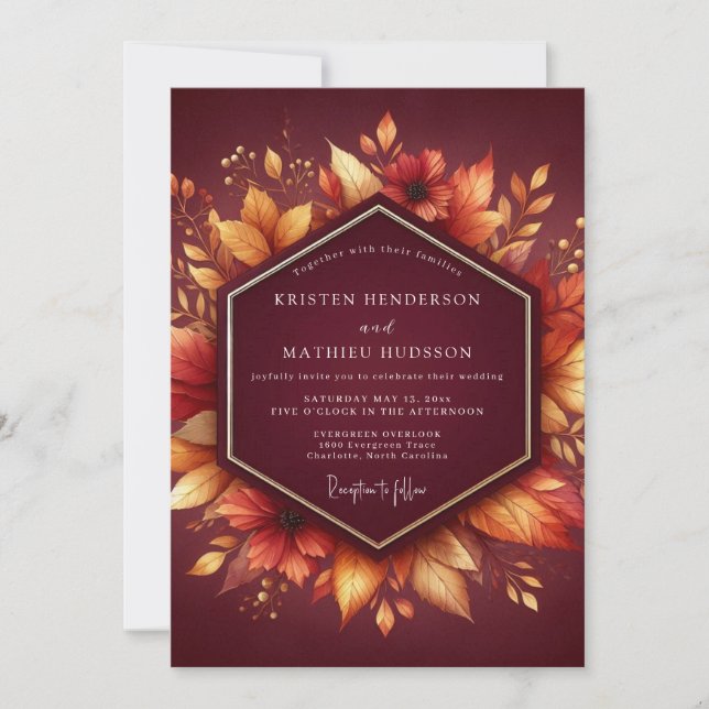 Invitación Boda Florecimiento Otoñal Borgoña (Anverso)
