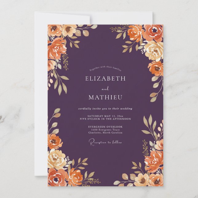 Invitación Boda Florecimiento Otoñal Ciruela (Anverso)