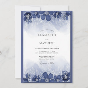 Invitación Boda Florecimiento Pintoresco Índigo