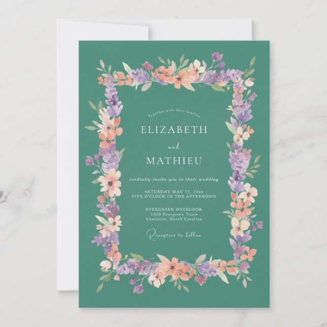 Invitación Boda Florecimiento Pintorico Flor de Salvia (Anverso)