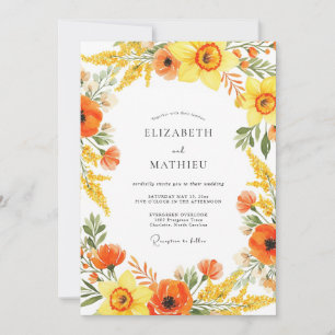 Invitación Boda Florecimiento Pintorico Naranja Amarillo