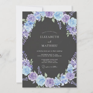 Invitación Boda Florecimiento Pintorico Violeta Azul