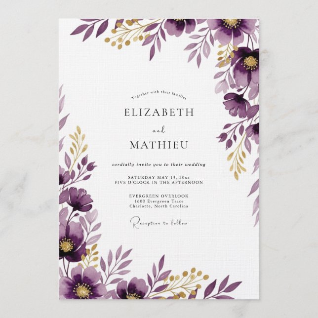 Invitación Boda Florecimiento Plumoso de Ciruela (Anverso)
