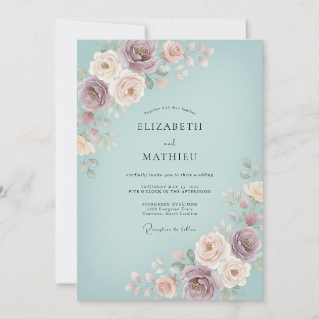 Invitación Boda Florecimiento Rosa Polvorienta (Anverso)