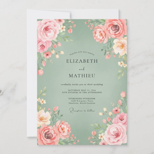 Invitación Boda Florecimiento Rosa Salvia (Anverso)