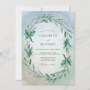 Invitación Boda Florecimiento Verde Azul Pálido