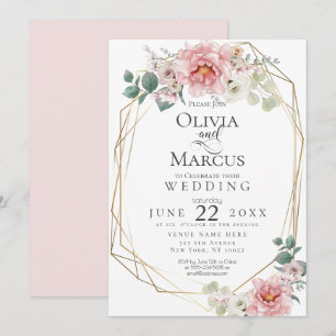 Invitación Boda   Flores acuáticas de peones rosados para beb