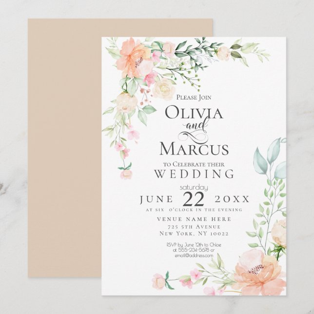 Invitación BODA | Flores acuáticas de primavera pastel (Anverso / Reverso)
