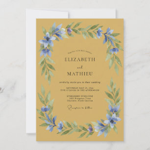 Invitación Boda Flores Azules Ocres Florecimiento