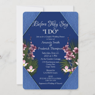 Invitación Boda - Flores Azules y Rosadas de la Marina Ducha