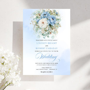 Invitación Boda Flores Blancas Azul Polvoriento Descargar Jar
