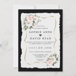 Invitación Boda Flores Blancas Rosadas Únicas Doradas