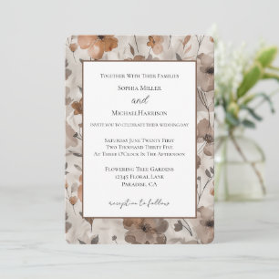 Invitación Boda Flores Crema Naranja Marrón