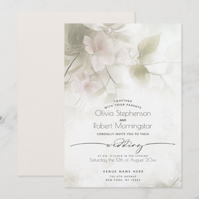 Invitación BODA Flores de árbol de melocotón rosado Blush (Anverso / Reverso)