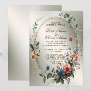 Invitación Boda Flores de color bronce Fiesta marco dorado