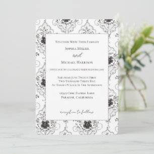 Invitación Boda Flores de Encaje Falso Blanco Negro