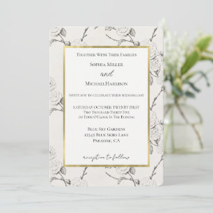 Invitación Boda Flores Otoño Negras Crema