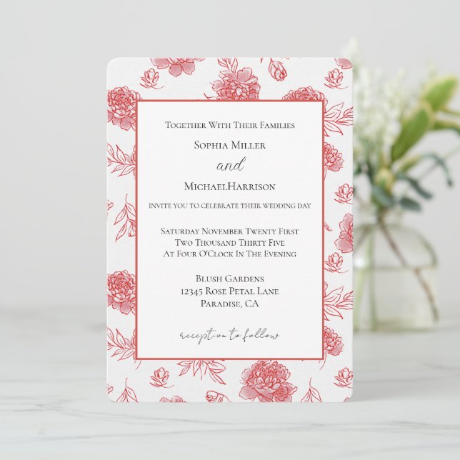 Invitación Boda Flores Rojas Chic (Anverso de pie)