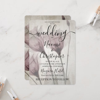 Invitación Boda Flores Rosa Sepia de Rayos X Rústica Personal