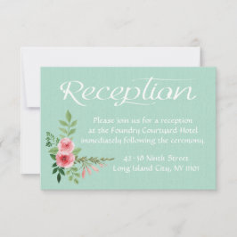 Invitación Boda Flores Rosadas Recepción Verde Menta Floral