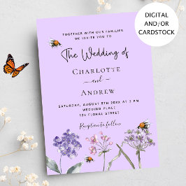 Invitación Boda flores silvestres lavanda abeja rosa