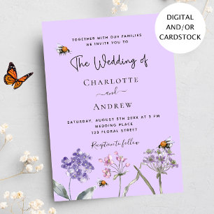 Invitación Boda flores silvestres lavanda abeja rosa