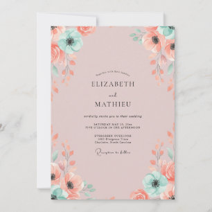 Invitación Boda Flores Silvestres Rosa Claro Menta