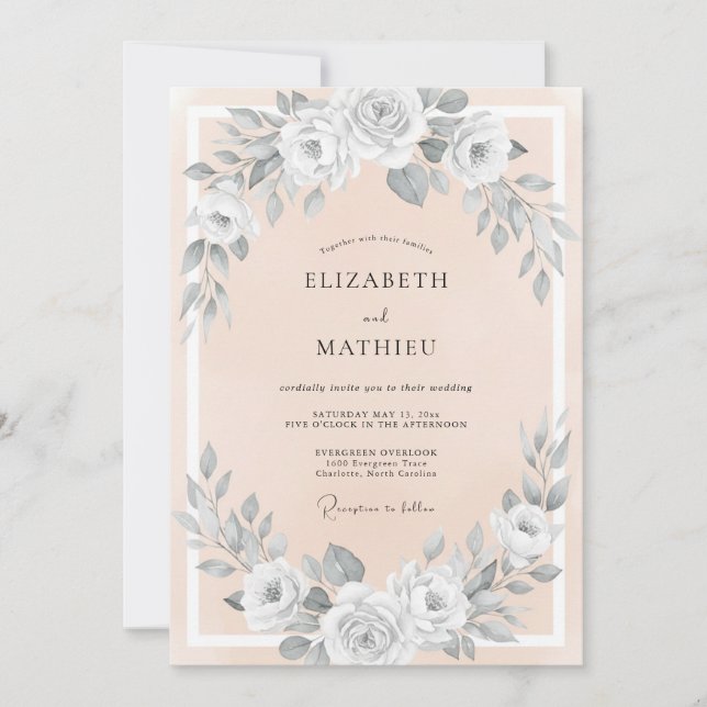 Invitación Boda Florescer Rosa Melocotón (Anverso)