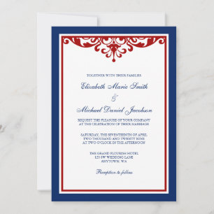 Invitación Boda florido azul y rojo de la Marina