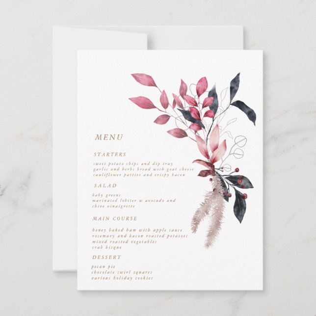 Invitación boda florido de invierno rojo helado Cena Carta de (Anverso)