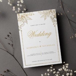 Invitación Boda florido dorado y blanco de lujo