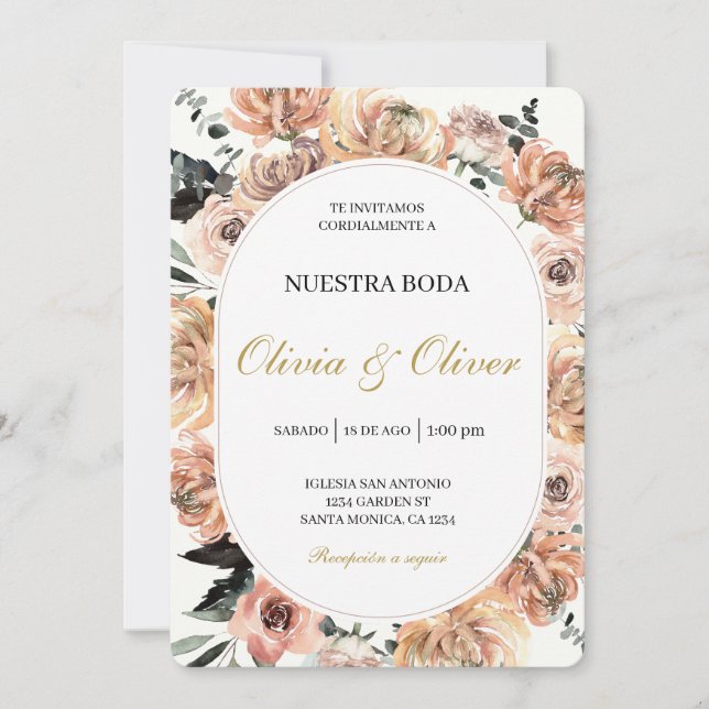 Invitación Boda florido español (Anverso)