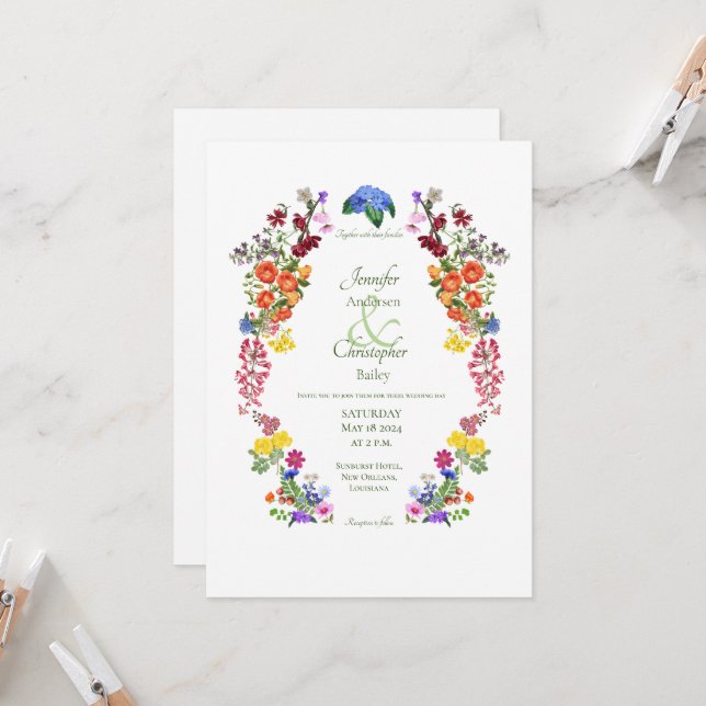 Invitación Boda florido florido floreado de primavera (Anverso/Reverso In Situ)