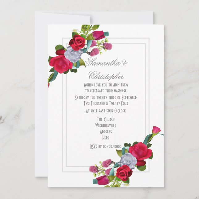 Invitación Boda florido moderno (Anverso)