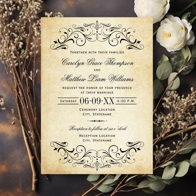 Invitación Boda floritura de pergamino vintage (Subido por el creador)