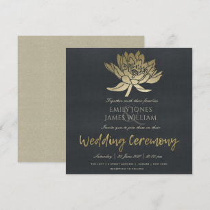 Invitación Boda FLOTAL GLAMOROSO AZUL DE ORO NEGRO LOTUS