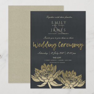 Invitación Boda FLOTAL GLAMOROSO DE LOTO NEGRO PÁLIDO