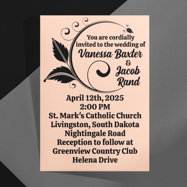 Invitación Boda Flouridage de color negro en rosa (Subido por el creador)