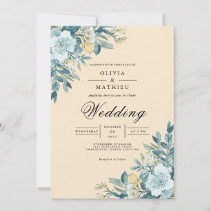 Invitación Boda Flourish Botánico Azul Suave