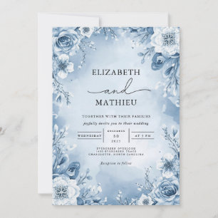Invitación Boda Flourish Floral Azul de Guay