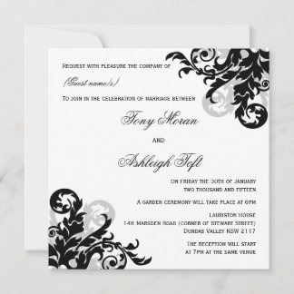 Invitación Boda Flourish negro y plateado