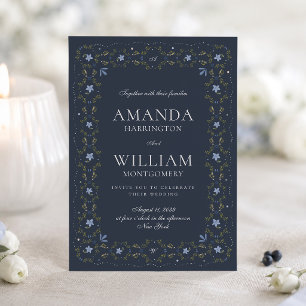 Invitación Boda Folk Escandinavo Azul Marino