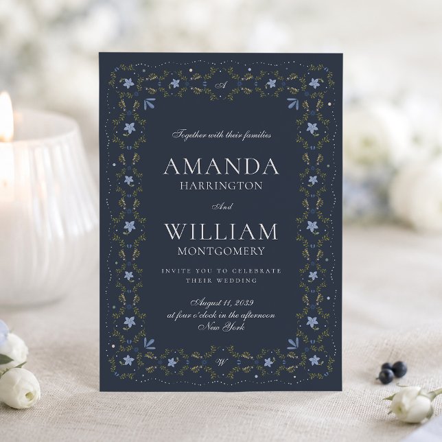 Invitación Boda Folk Escandinavo Azul Marino (Subido por el creador)