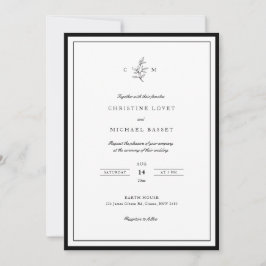 Invitación Boda follaje blanco y negro de clase simple