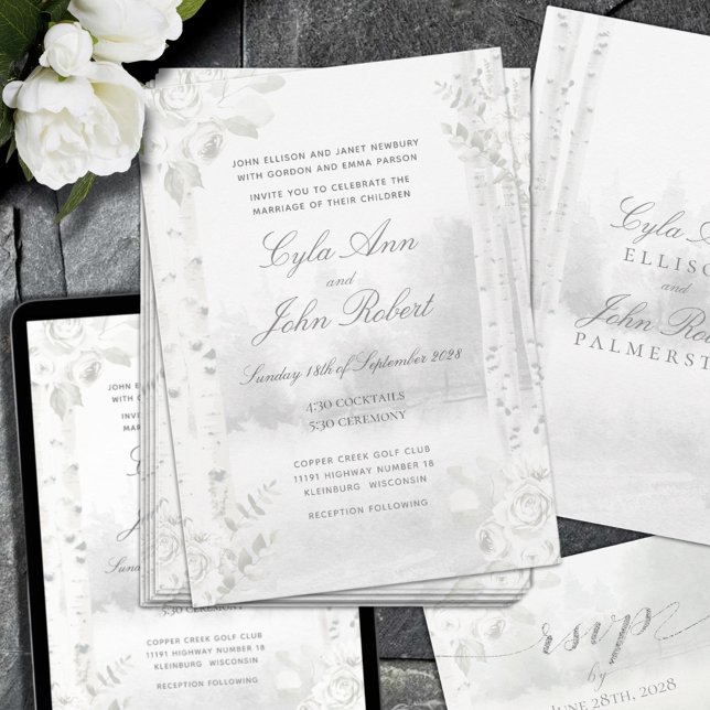 Invitación Boda forestal Birch Tree (Birch Tree Forest Wedding Invitation print and digital purchase)