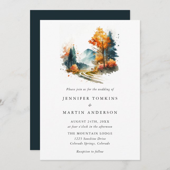 Invitación Boda Forestal Caída de las Montañas (Anverso / Reverso)