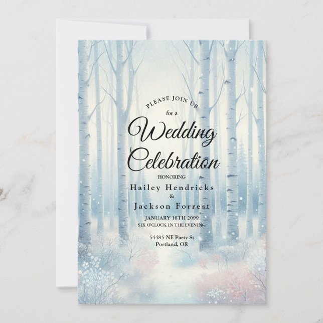 Invitación Boda Forestal de Birch Azul Escarcha (Anverso)