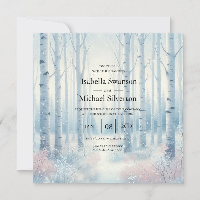 Invitación Boda Forestal de Birch Azul Escarcha (Anverso)