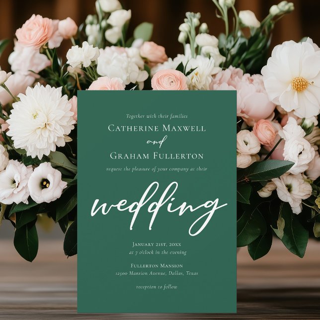 Invitación Boda forestal de guión verde esmeralda (Subido por el creador)